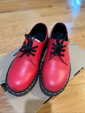 Sample sale - Dr. Martens Red Leather Lace-Up Dress Shoes with Black Sole